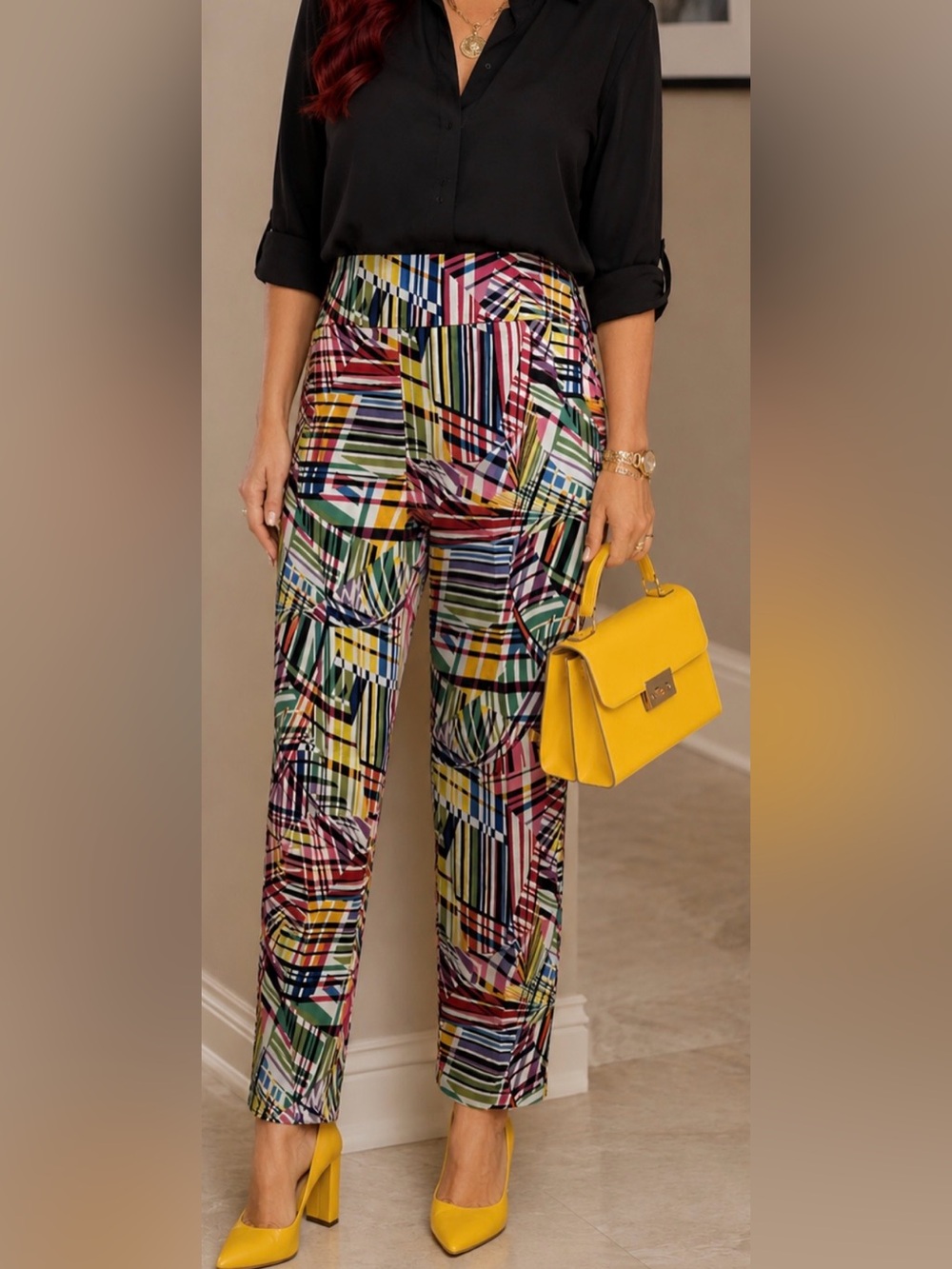Joseph Ribkoff Multicolor Striped Geometric Straight-Leg Pants